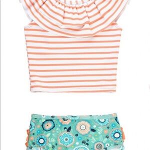 Ruffle Butts Island Dream Coral Stripe Ruffle Tankini Size 3-6 month